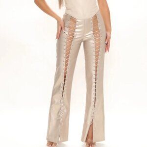 Fashion  Nova Gold High Waist Lace Up Pants Size Large